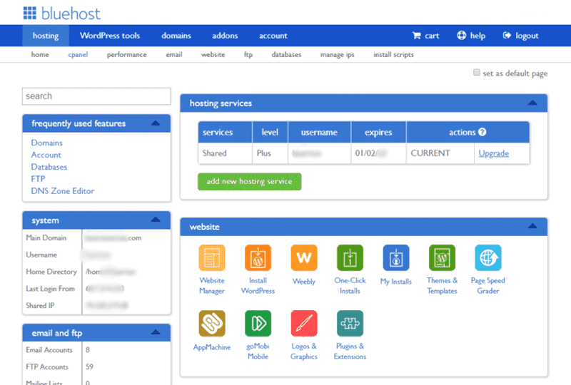 bluehost cpanel