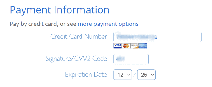 bluehost cradit card payment