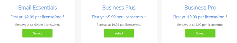 bluehost email hosting pricing
