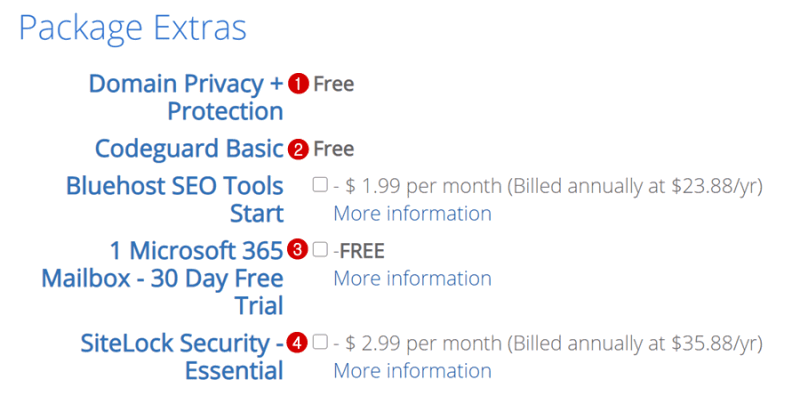 bluehost extras