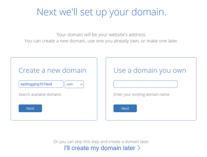 bluehost free domain