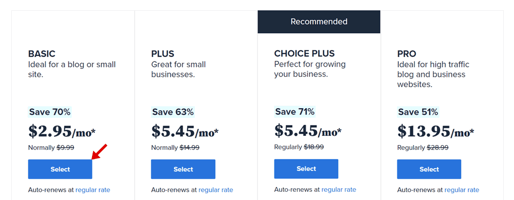 bluehost hosting pricing plans