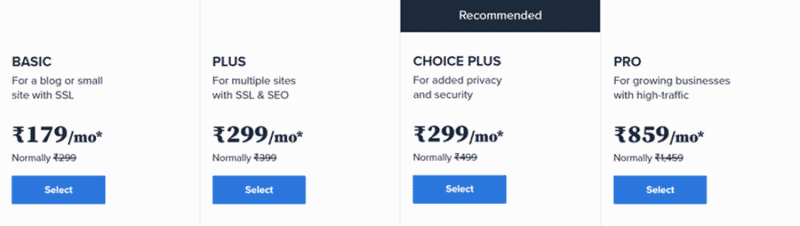 bluehost india pricing