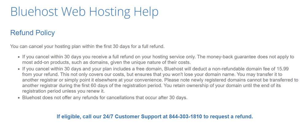 bluehost money back guarantee