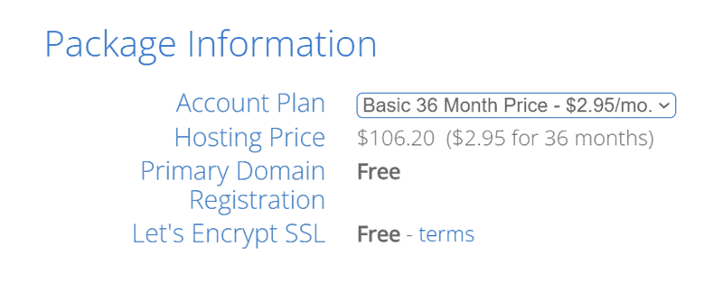 Bluehost Package Infomation