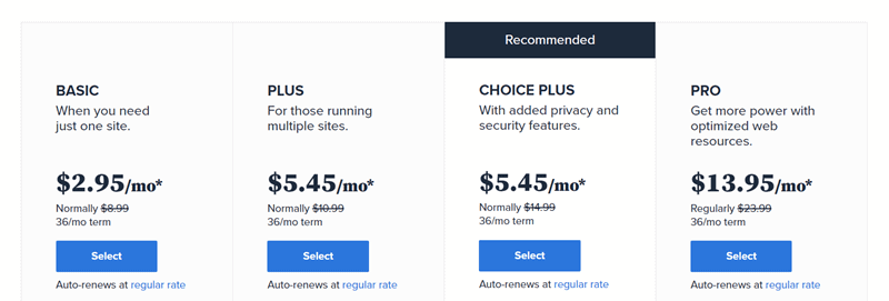 bluehost plans pricing