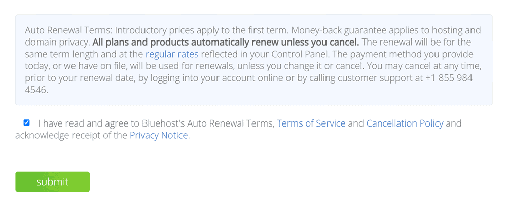 bluehost terms and conditions