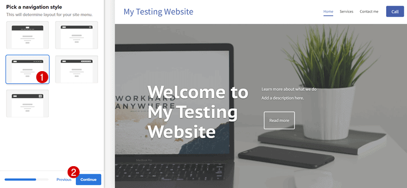 bluehost website builder site navigation