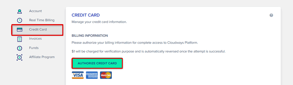 cloudways credit card