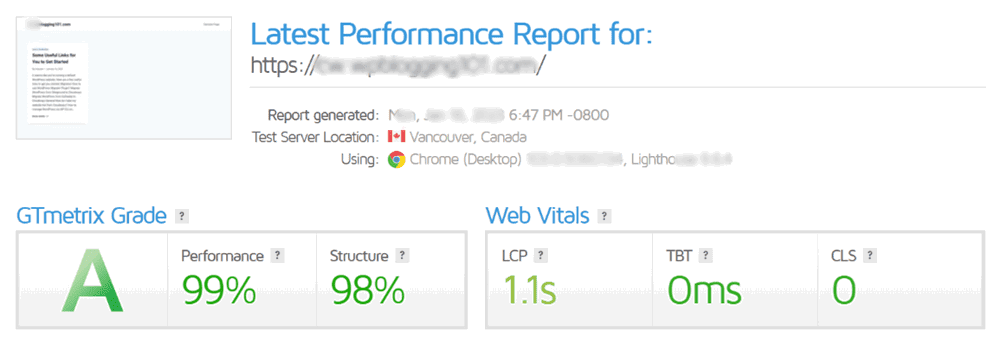 cloudways gtmetrix score