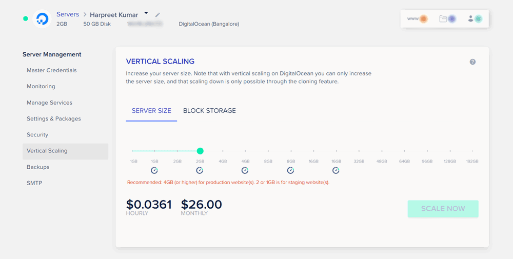 cloudways vertical scaling