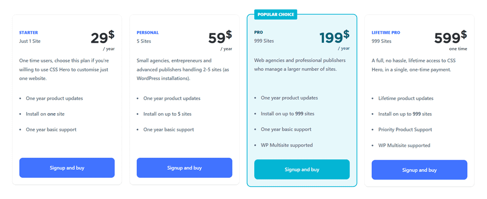 css hero pricing