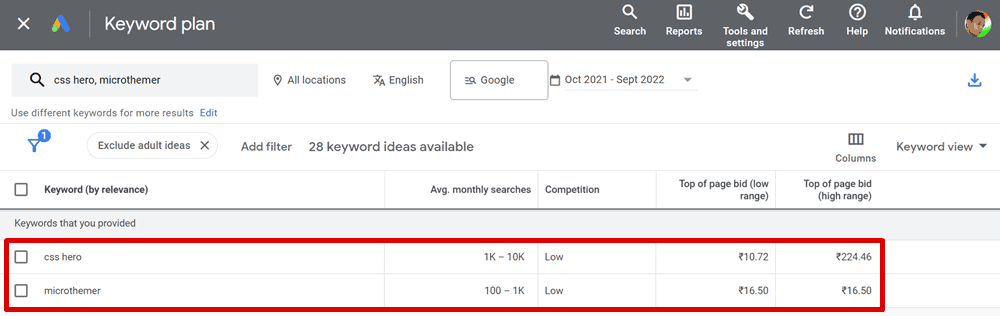 css hero vs microthemer google keyword planner