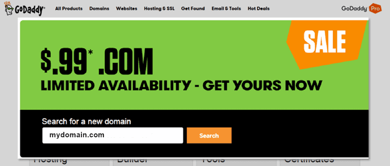 godaddy 99 cent domain