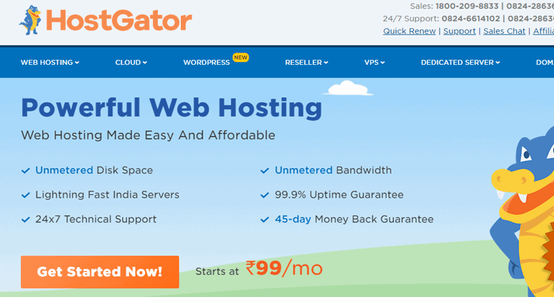 hostgator india homepage