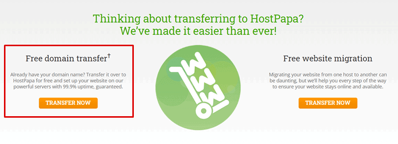 hostpapa free domain transfer