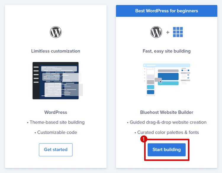 install wordpress on bluehost with website builder
