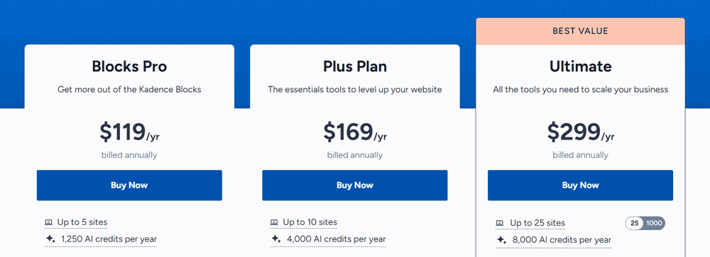 kadence blocks pro pricing