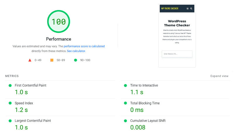 kadence theme speed test with core web vitals