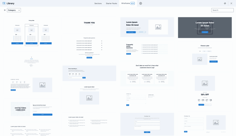 kadence wireframe blocks