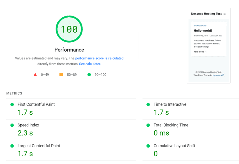 nexcess hosting speed test core web vitals