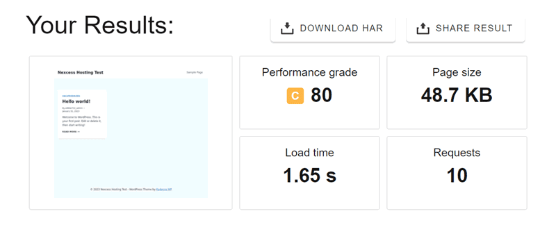 nexcess hosting speed test pingdom