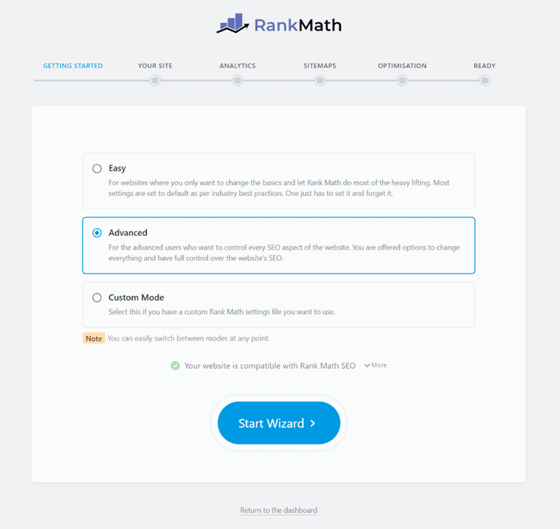 rank math setup wizard getting started