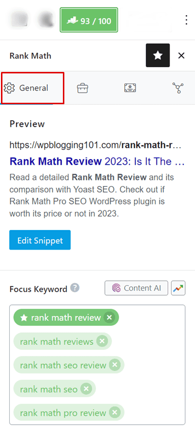 rank math user interface