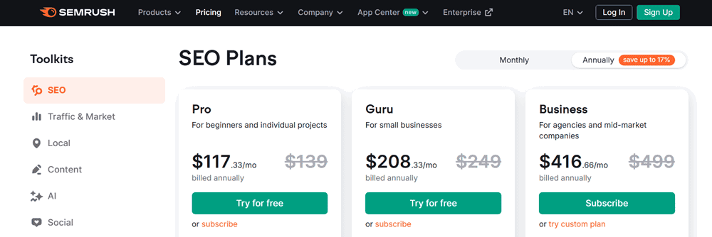 semrush pricing