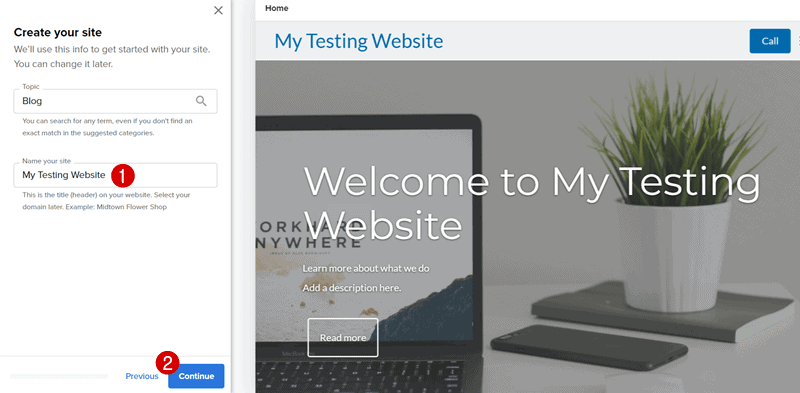 set a site name on bluehost website builder