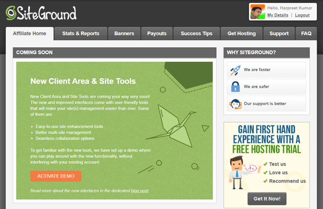 siteground affiliate dashboard