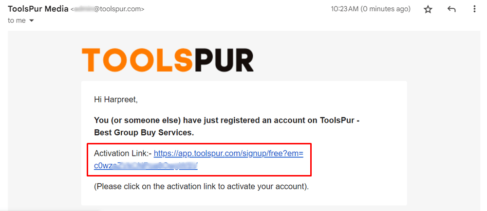 toolspur account confirmation