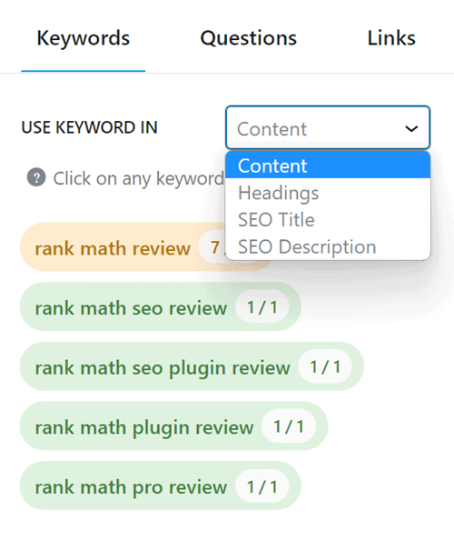 use keyword in content ai