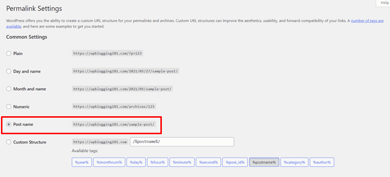 wordpress permalink settings