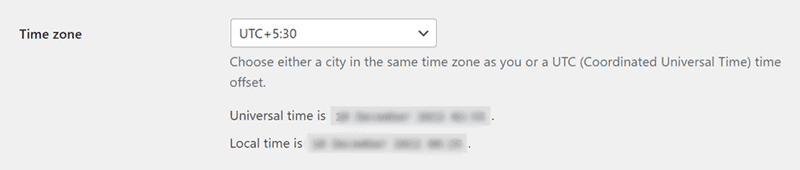 wordpress time zone