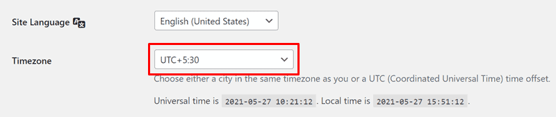 wordpress timezone settings